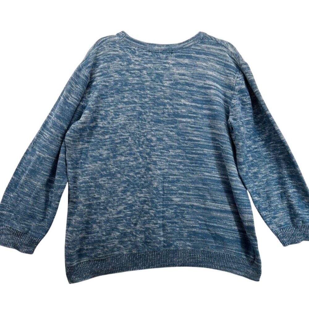 Woman Within Sweater L Blue Heathered SpaceDyed Cozy Comfy Beachy Coastal Casual